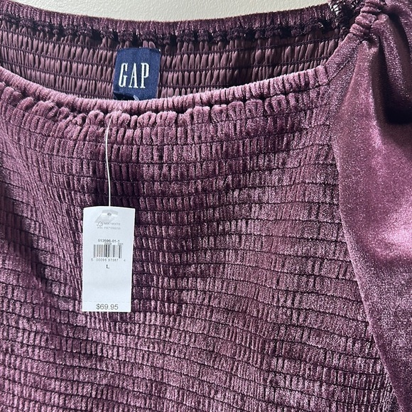NWT GAP Women's Rich Velvet Purple Smocked Baby doll Peplum Blouse Size Large - Picture 3 of 5